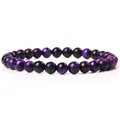 Macro view showing the glossy texture of 6mm purple natural stone beads on a stretch bracelet - Purple Tiger Eye