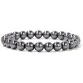 Glossy 8mm black artificial stone bead elastic bracelet for men in metallic finish - 19cm / 8mm Hematite