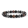 8mm elastic bead bracelet for men featuring tiger eye, obsidian, and hematite stones - 19cm / Black Glass & Yellow Tiger Eye