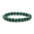 8mm green synthetic malachite stone beaded bracelet with durable elastic stretch band - 19cm / Green Peacock Stone