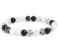 Men's 8mm black and white artificial stone bead elastic stretch jewelry bracelet - 19cm / Black Rutilated Quartz