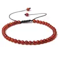 Handmade 4mm red stone bead bracelet with adjustable black woven cord for women - Adjustable Braided Style / 4MM Bead Diameter / Red Agate