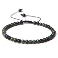 Adjustable 4mm dark green natural stone bead bracelet with black braided cord - Adjustable Braided Style / 4MM Bead Diameter / Variscite