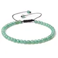 4mm natural green stone bead bracelet with an adjustable black woven cord strap - Adjustable Braided Style / 4MM Bead Diameter / Green Aventurine