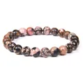 Elegant 8mm pink and black mottled stone bead elastic bracelet for men and women - 19cm / Polished Black Veined Rhodonite