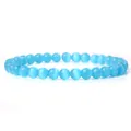 Stylish 6mm light blue natural stone bead elastic bracelet with stunning cat's eye effect - 19cm / Blue Cat's Eye