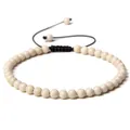 Minimalist handmade 4mm off-white natural stone bead adjustable braided cord yoga bracelet - Adjustable Braided Style / 4MM Bead Diameter / White Fossil Stone