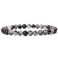 Fashionable elastic bracelet crafted with 6mm smooth natural black rutilated quartz beads. - 19cm / Black Rutilated Quartz