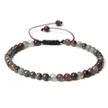 Handmade 4mm multicolor natural stone bead bracelet with adjustable braided black cord - Adjustable Braided Style / 4MM Bead Diameter / African Blood Stone