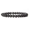 Natural black lava rock stone 6mm round bead elastic bracelet for women and men - 19cm / Gun Black Lava Rock