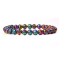 Stylish 6mm iridescent rainbow lava stone elastic bracelet with a metallic finish - Colorful Plated Lava Rock