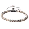 4mm Dalmatian Jasper stone beaded bracelet with adjustable woven black cord for yoga - Adjustable Braided Style / 4MM Bead Diameter / Spotted Stone