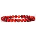 Elegant 6mm red natural stone round beaded elastic charm bracelet for women daily wear - Red Tiger Eye