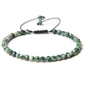 Handmade 4mm green and white marbled stone bead adjustable braided yoga bracelet - Adjustable Braided Style / 4MM Bead Diameter / Qinghai Jade