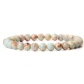 Fashionable 6mm smooth natural stone bead elastic bracelet with red-veined jasper - Light Blue Shoushan Stone