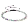 Adjustable 4mm multi-color natural stone bead bracelet with handmade black woven cord - Adjustable Braided Style / 4MM Bead Diameter / Fluorite