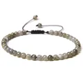 Handmade 4mm natural stone bead bracelet with adjustable black woven cord for yoga - Adjustable Braided Style / 4MM Bead Diameter / Flash Stone (Labradorite)