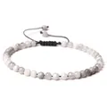 Handmade adjustable 4mm natural gray stone beaded bracelet with black braided cord jewelry - Adjustable Braided Style / 4MM Bead Diameter / White Crazy Lace Agate