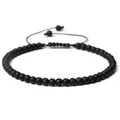 Minimalist handmade 4mm matte black stone bead bracelet with adjustable woven cord - Adjustable Braided Style / 4MM Bead Diameter / Matte Black