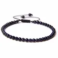 Minimalist adjustable 4mm blue sandstone bead bracelet with black braided cord for yoga - Adjustable Braided Style / 4MM Bead Diameter / Blue Goldstone