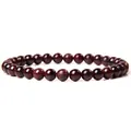 Elegant 6mm smooth burgundy natural stone bead elastic bracelet for women daily wear - Natural Garnet