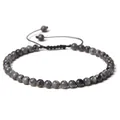 Handmade 4mm gray natural stone bead bracelet with adjustable black woven cord for yoga - Adjustable Braided Style / 4MM Bead Diameter / Flash Stone