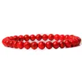 Vibrant 6mm red natural stone beaded elastic bracelet featuring black marble veins - Red with Black Lines