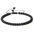 Adjustable 4mm black lava stone beaded bracelet with minimalist handmade braided cord. - Adjustable Braided Style / 4MM Bead Diameter / Lava Stone