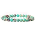 Polished 6mm natural stone bead elastic bracelet with unique turquoise and purple texture - Green Shoushan Stone