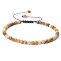 4mm natural agate bead bracelet with adjustable black woven cord for men and women - Adjustable Braided Style / 4MM Bead Diameter / Crazy Agate