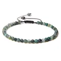 Adjustable 4mm green natural stone bead woven bracelet, handcrafted yoga jewelry - Adjustable Braided Style / 4MM Bead Diameter / Moss Agate