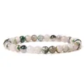6mm smooth round moss agate natural stone bead elastic charm bracelet for women - Tree Agate