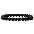 Fashionable natural black lava rock stone bead elastic bracelet for women, 6mm beads - Lava Stone