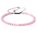 Handmade 4mm pink cat-eye stone bead bracelet with adjustable black woven cord for yoga. - Adjustable Braided Style / 4MM Bead Diameter / Pink Cat's Eye