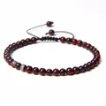 Handmade 4mm natural stone beaded adjustable woven bracelet for yoga and daily wear - Adjustable Braided Style / 4MM Bead Diameter / Bloodstone