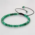 Adjustable 4mm green natural stone bead bracelet with black braided cord design - Adjustable Braided Style / 4MM Bead Diameter / Green Agate
