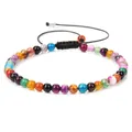 Handmade 4mm colorful stone bead yoga bracelet with adjustable woven black cord - Adjustable Braided Style / 4MM Bead Diameter / Colored Banded Agate