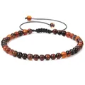 Handmade 4mm red tiger eye stone bead bracelet with adjustable woven cord for yoga - Adjustable Braided Style / 4MM Bead Diameter / Coffee Banded Agate