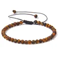 Handmade adjustable 4mm tiger eye stone bead bracelet with a minimalist black woven cord - Adjustable Braided Style / 4MM Bead Diameter / Yellow Tiger Eye