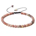 Minimalist 4mm natural stone bead bracelet with an adjustable black woven cord for yoga - Adjustable Braided Style / 4MM Bead Diameter / Red Plum Stone