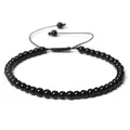Minimalist 4mm black natural stone bead bracelet with adjustable woven cord for yoga - Adjustable Braided Style / 4MM Bead Diameter / Polished Black Agate