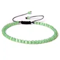 Adjustable 4mm green cat eye stone bead bracelet with black woven cord - Adjustable Braided Style / 4MM Bead Diameter / Light Green Cat's Eye