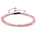 Adjustable 4mm pink translucent stone bead bracelet featuring a black woven cord - Adjustable Braided Style / 4MM Bead Diameter / Watermelon red