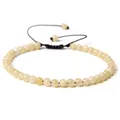 4mm pale yellow stone bead bracelet with adjustable black woven cord for daily wear - Adjustable Braided Style / 4MM Bead Diameter / Yellow Jade