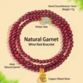 4mm natural garnet triple-layer bracelet with light green jade bead and gold charm - Money Bag Style / 4mm Triple Loop