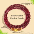 4mm natural wine red garnet triple wrap bracelet with gold gourd charm and chalcedony - Lucky Bag Style / 4mm Triple Loop