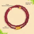 Natural burgundy garnet 3-strand beaded bracelet with 4mm beads and gold-plated Kylin charm - Double Loop Kirin Style / 4mm Double Loop