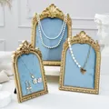 Vintage gold jewelry display stand with light blue velvet background in variant sizes - Antique Gold Light Blue Style / 7"