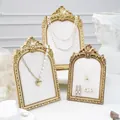 Vintage ornate gold frame jewelry display stand with velvet backing for necklaces - Antique Gold Beige Style / 7"
