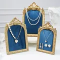 Vintage gold frame jewelry display stand with blue velvet for necklaces and earrings - Antique Gold Blue Style / 7"